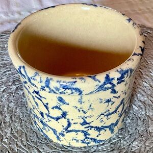 Robinson Ransbottom Pottery RRP Blue Spongeware Low Jar 1 Pint Crock #2